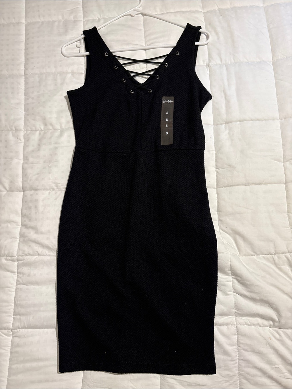 Jessica Simpson Black Lace-Up V-Neck Bodycon Mini Dress